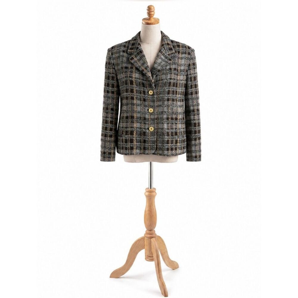 Harve Benard Brown Plaid Button Up Wool Jacket